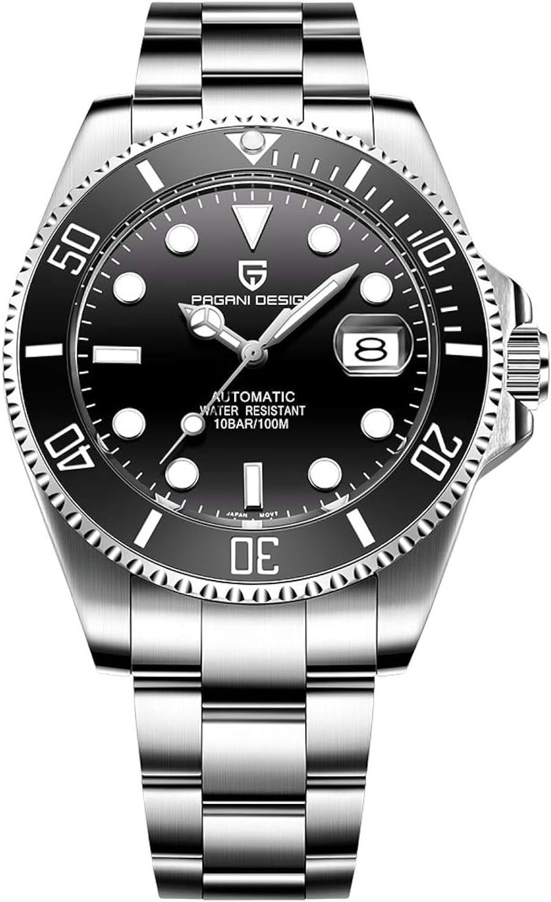 PAGANI DESIGN ساعة يد أوتوماتيكية ميكانيكية للرجال من PAGANI DESIGN مع حركة NH35A، سوار من الفولاذ المقاوم للصدأ، إطار سيراميك، مقاومة للماء حتى 100 متر - Image 1